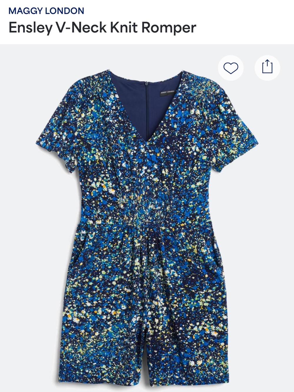 Maggy London Navy & Blue Speckled V-Neck Romper